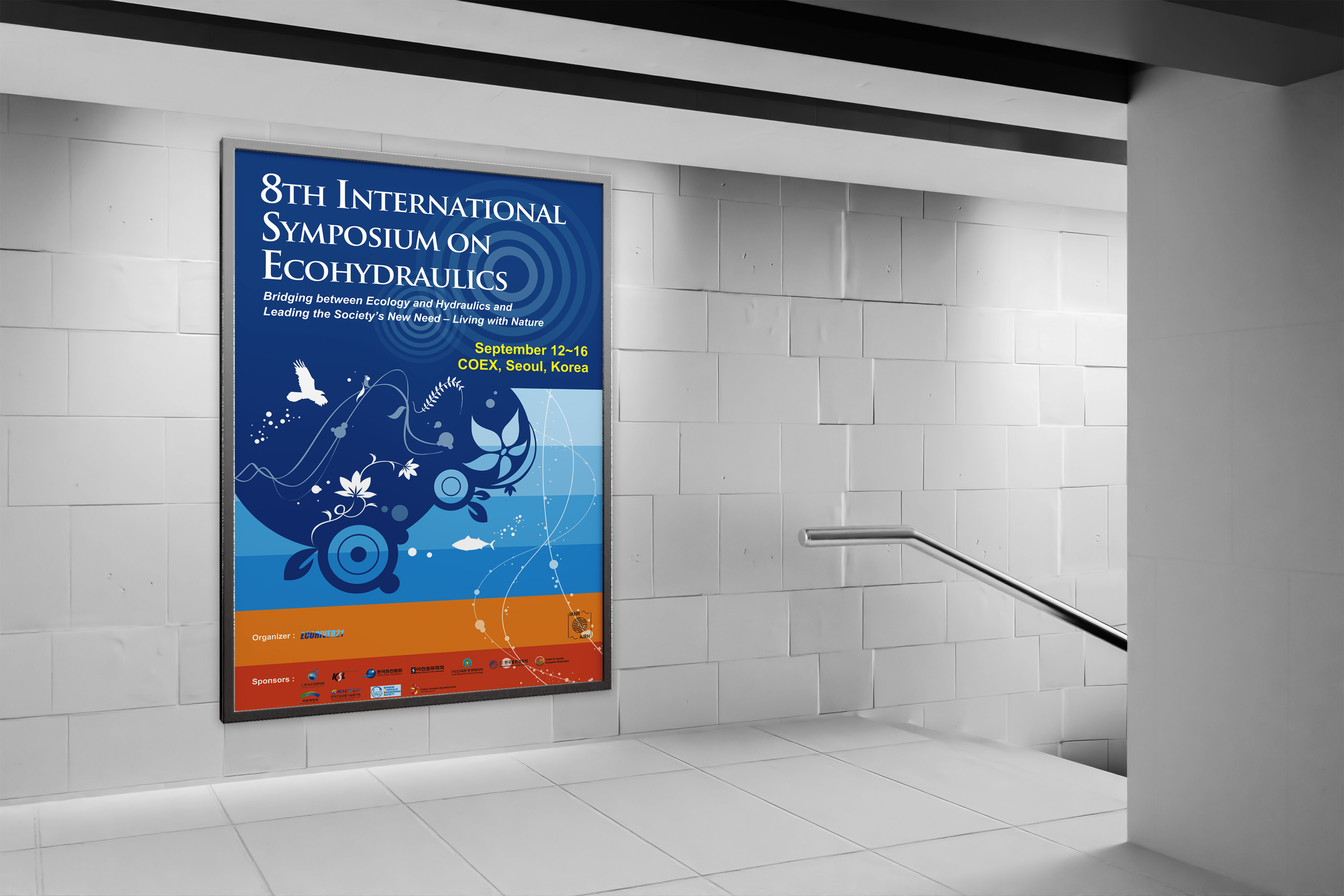 8th International Symposium on Ecohydraulics 액자형 포스터 목업 디자인