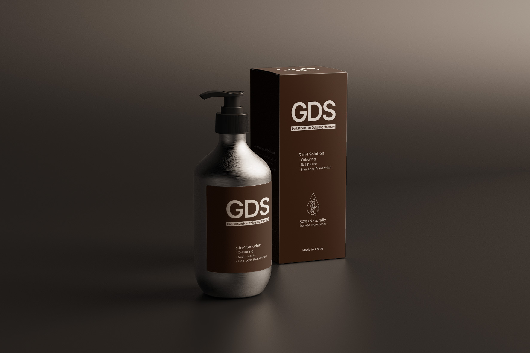 GDS 3in1 헤어 컬러링 샴푸 패키지 디자인 클로즈업 목업