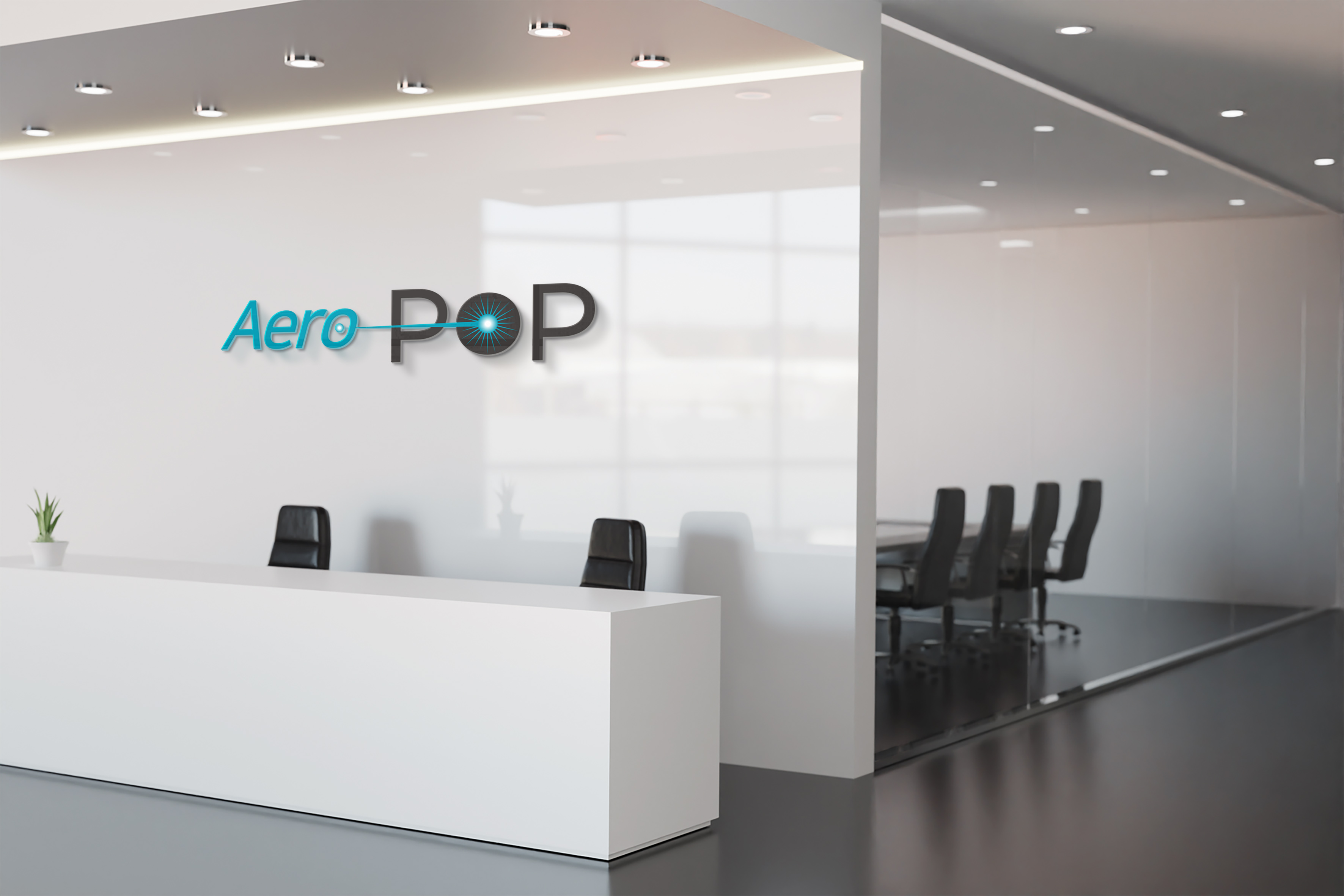 아에로팝(AEROPOP) 로고 타이포그래피 클로즈업 목업 이미지