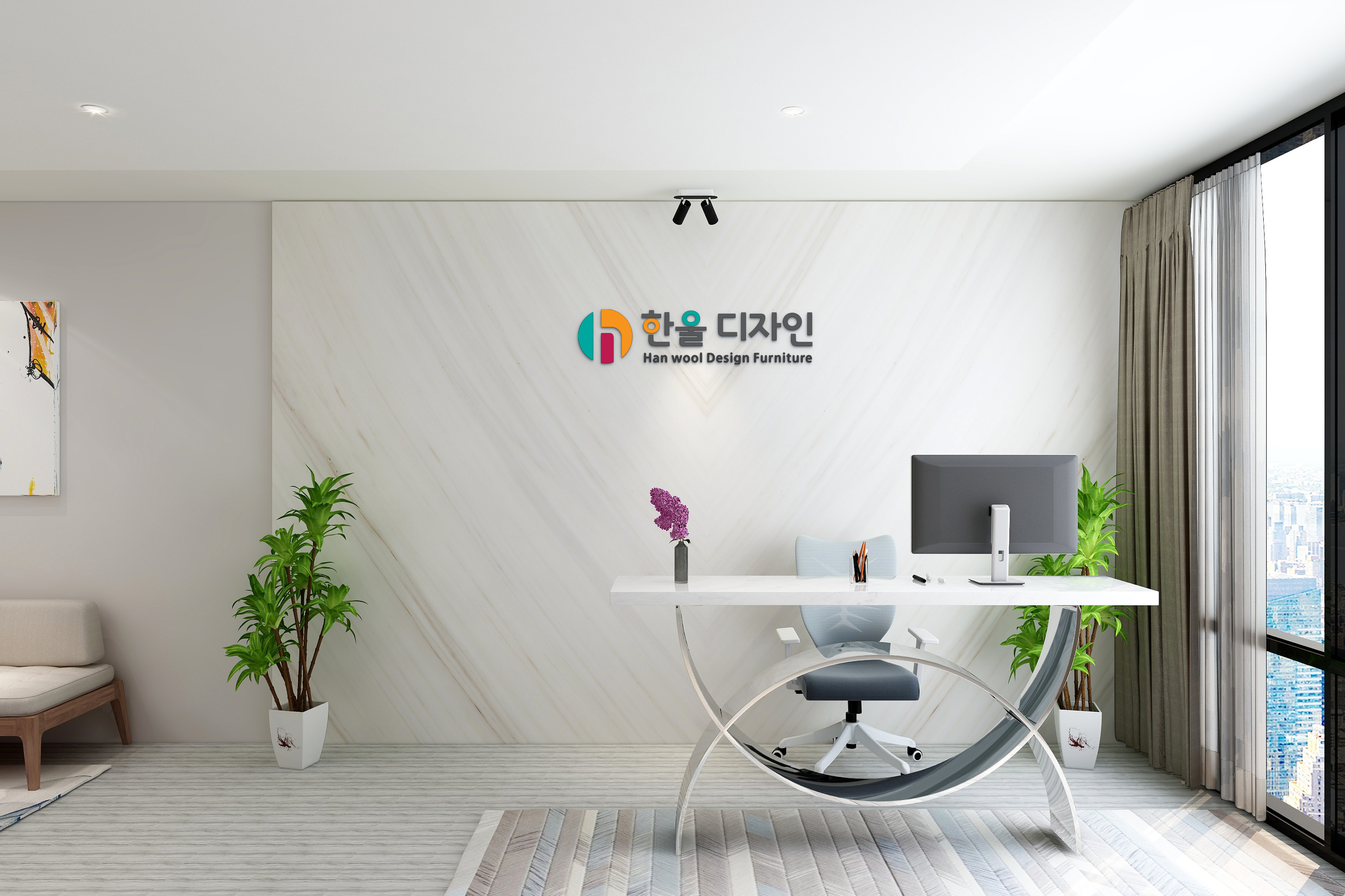 한울디자인 인테리어 사무공간 로고 월사인 적용 사례